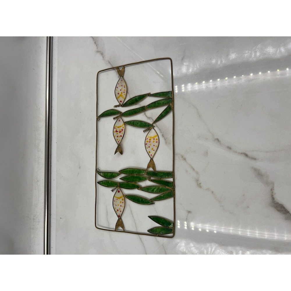 Vintage Stained Glass Brass Fish Wall Hanging Suncatcher Coastal Decor 12.5in